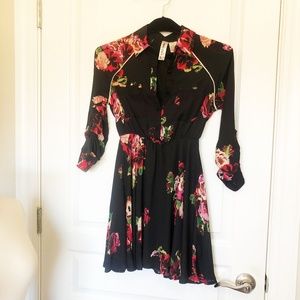 New! Black & Red Rose Floral Mini Dress / Floral Cocktail Dress Date Night